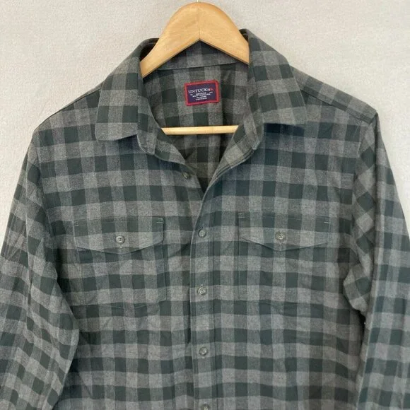 Untuckit Flannel Button Up Shirt Mens Medium Green Plaid Vigouroux Wrinkle Free - Picture 4 of 15